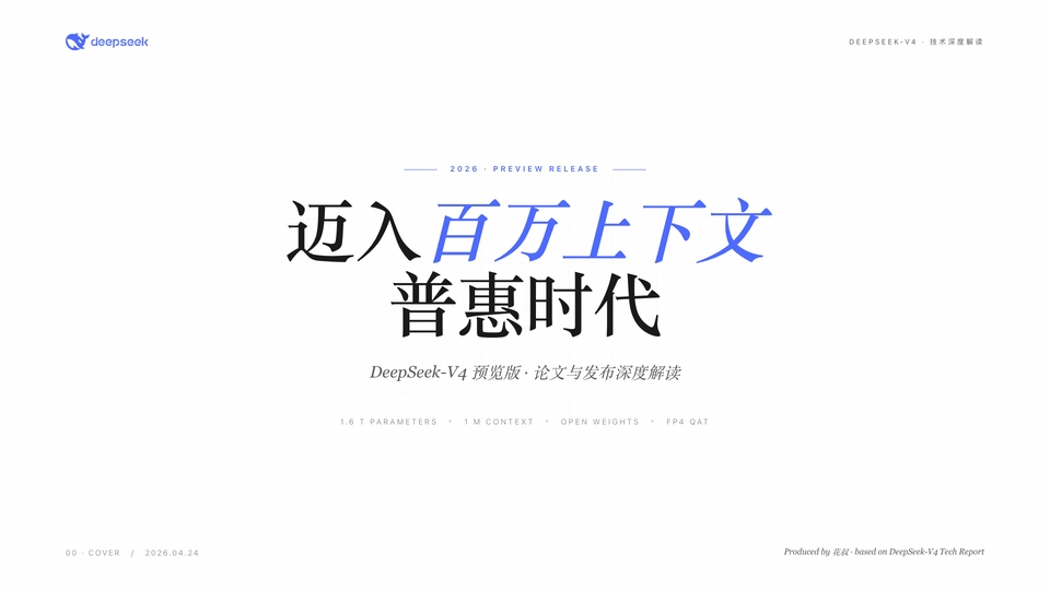huashu-design 生成的 DeepSeek V4 深度解读 PPT 预览